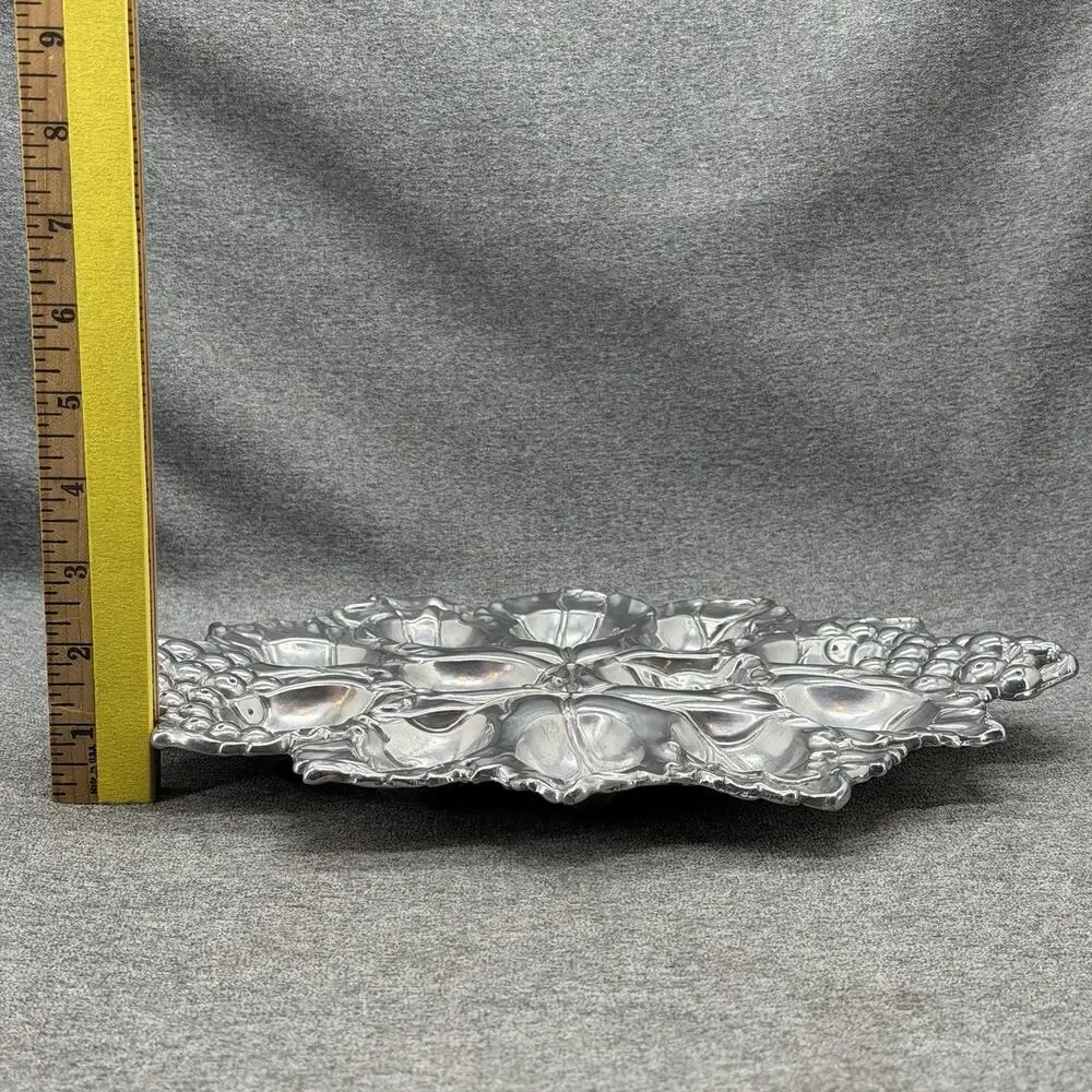 Arthur Court Deviled Egg Platter Serving Tray Silver Tone Grape Vineyard Pattern